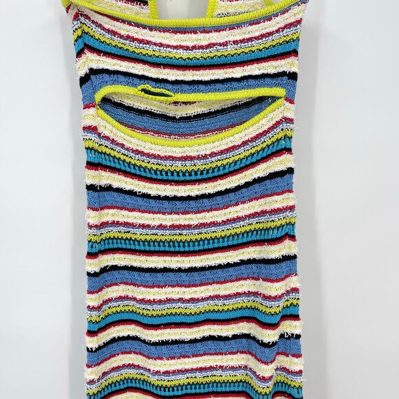 STAUD | Annabella Crochet Knit Striped Halterneck Maxi Dress in Pacific Reef S - Picture 10 of 11